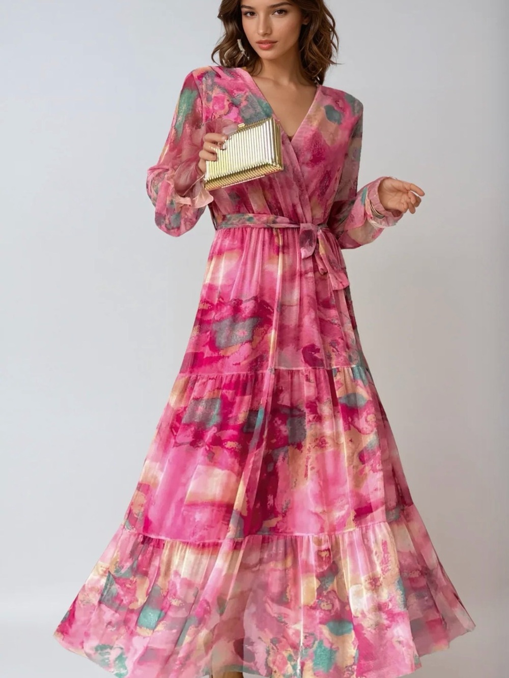 WOMEN'S SUMMER FLORAL WRAP MAXI DRESS  M